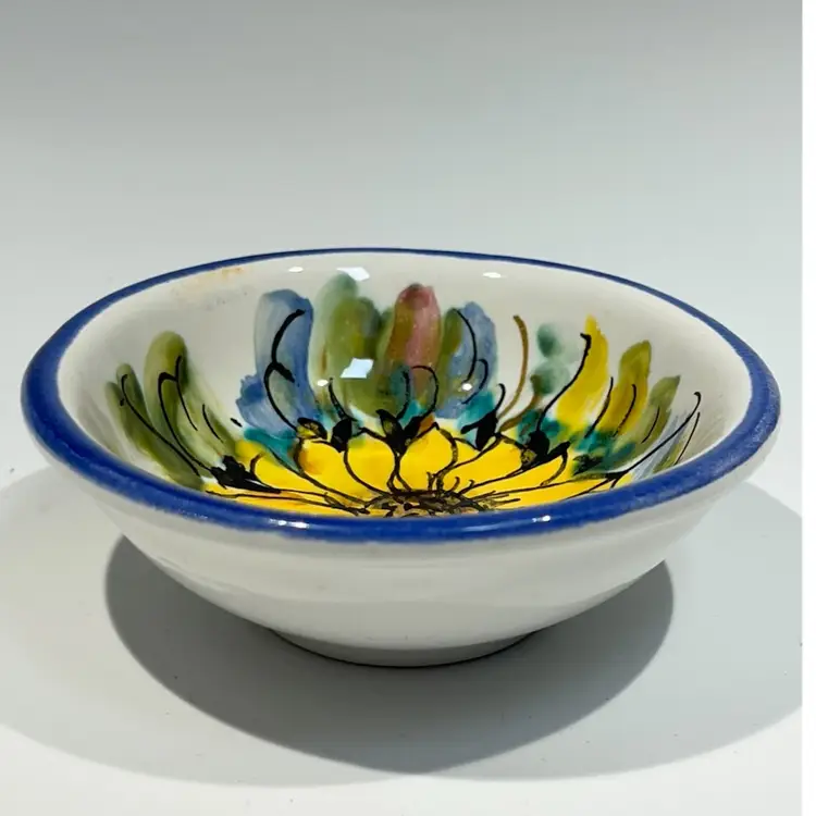 Signed - Italian Small Bowl/ Dish- Hand Painted- Sunflower 🌻 3.75” W x 1.5” H