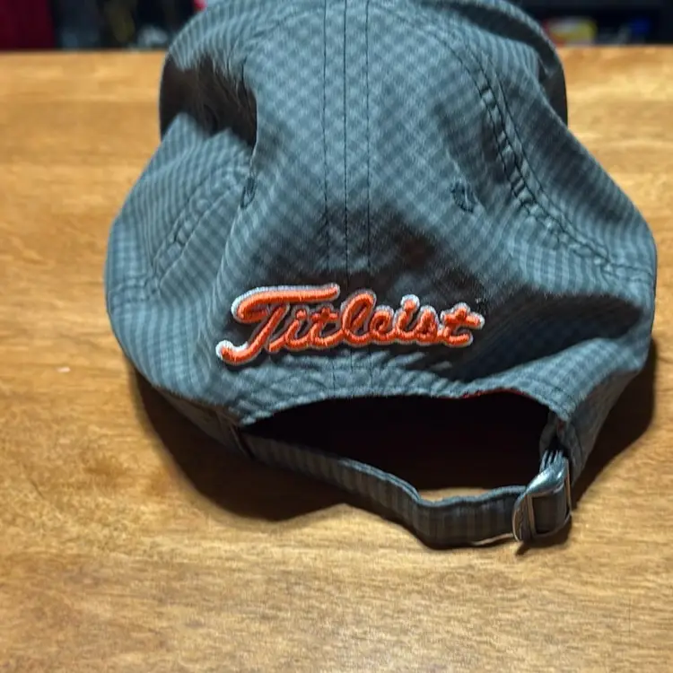 Titleist Gray On Gray Checks With Orange And White Logos.   (great Condition).    Strap Back Adjustable Hat