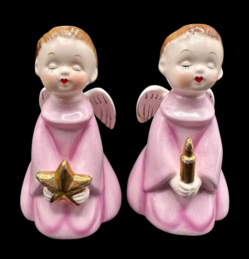 Set of 2 Vintage Nippon Yoko Boeki Co Japan Angel Figurines Monk Candle Star