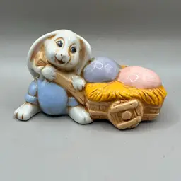 Vintage Ceramic Easter Bunny And Eggs Figurine Hobbyist 5”