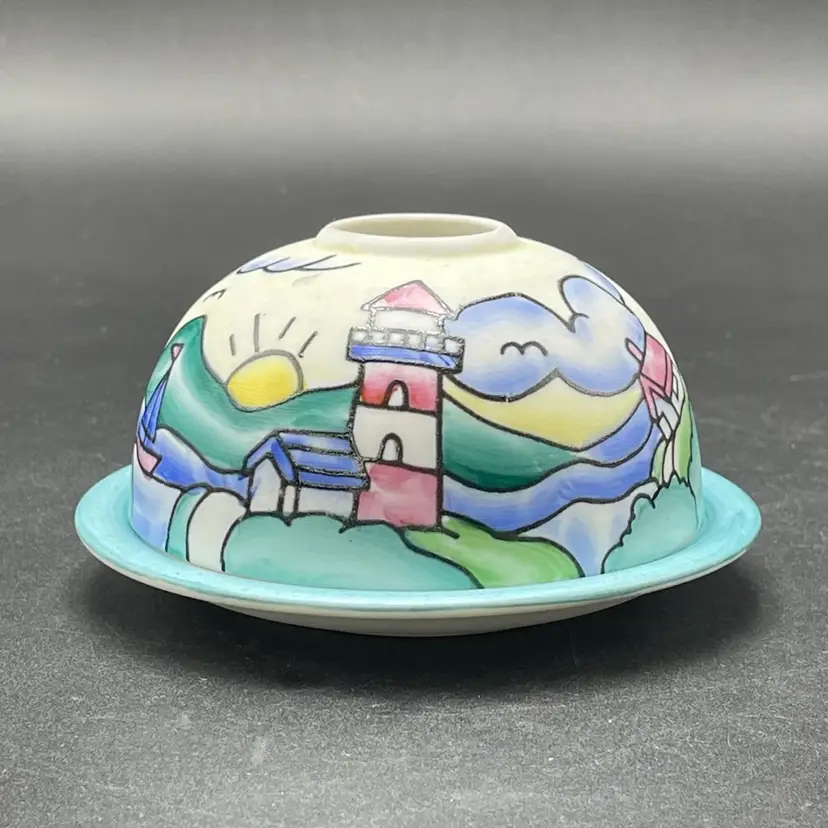 Ceramic Fairy Light Candle Holder Lighthouses Sailboat Nautical Ocean Scene VTG