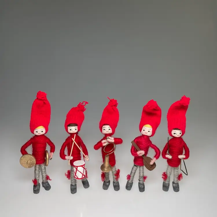 Vintage Anne Beate Pixie Orchestra Yarn Wrapped Dolls Denmark Christmas Red Winter 4"