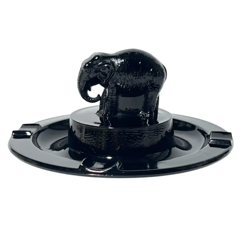 Vintage L.E. Smith Elephant Ashtray Black Amethyst Depression Glass Cigar
