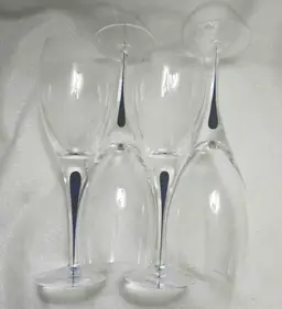 Orrefors Intermezzo Blue Water Goblets Glasses 9-1/4" 11 oz - Set of 4 VGC