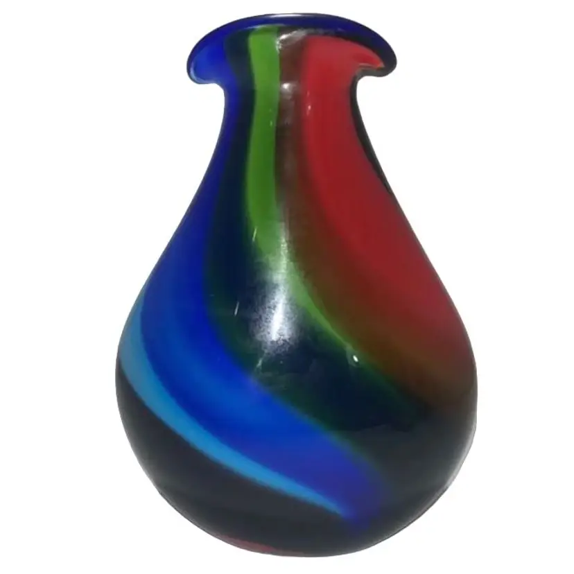 Vintage Cased Art Glass Vase, &  w/ Multi-colored Lines