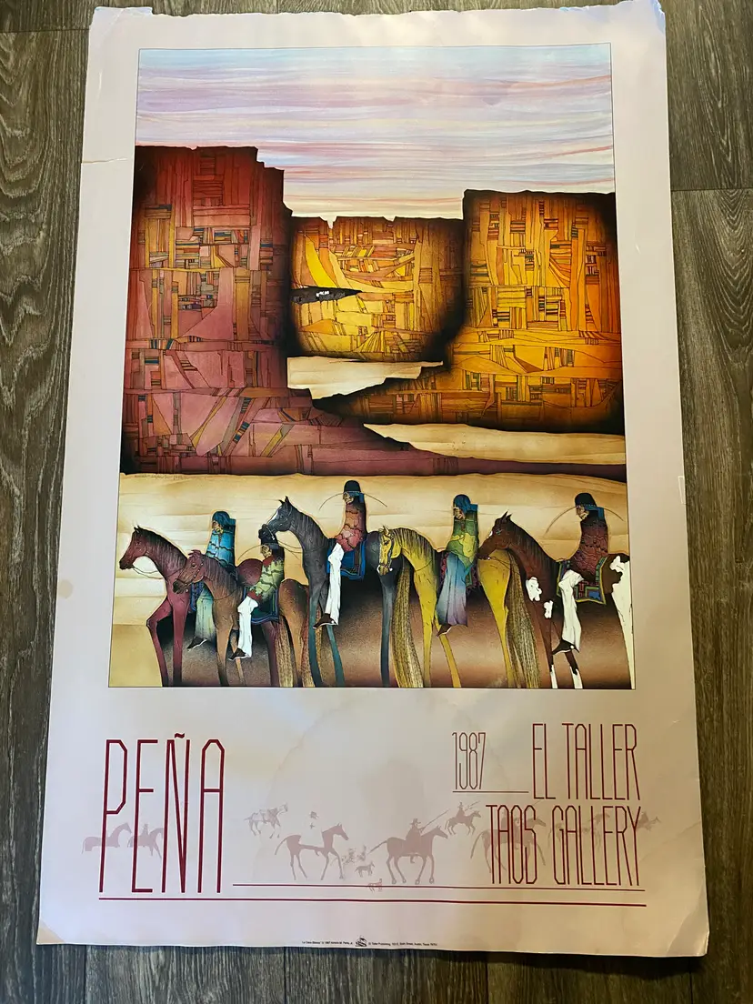 Print gallery poster "La Casa Blanca" by Amado Pena 1987 for El Taller Taos Gallery - edges have seen better days, see photos  - 22 x 33 1/2