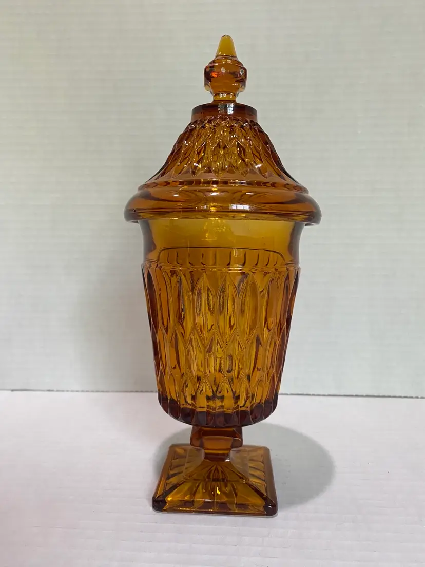 Amber Indiana Glass Tall Candy Dish w/Lid