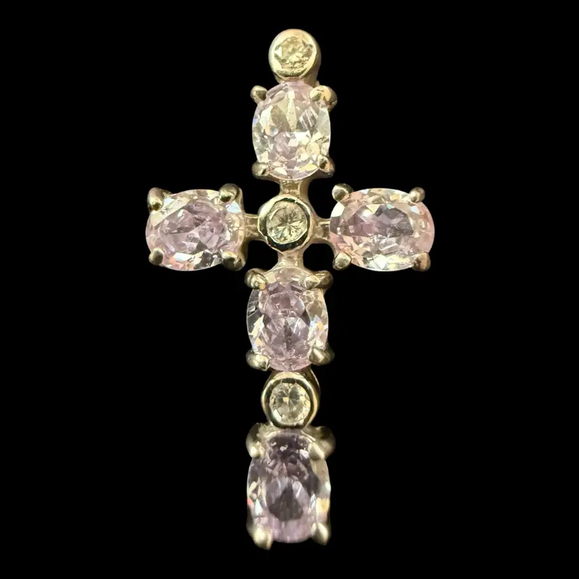 Purple Rhinestone Sterling Silver .925 Cross Pendant 1”