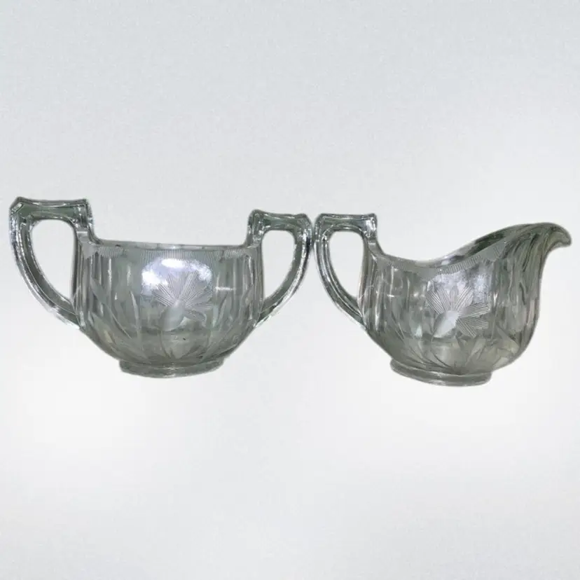 Cream And Sugar Set Cut Pressed Glass Heavy