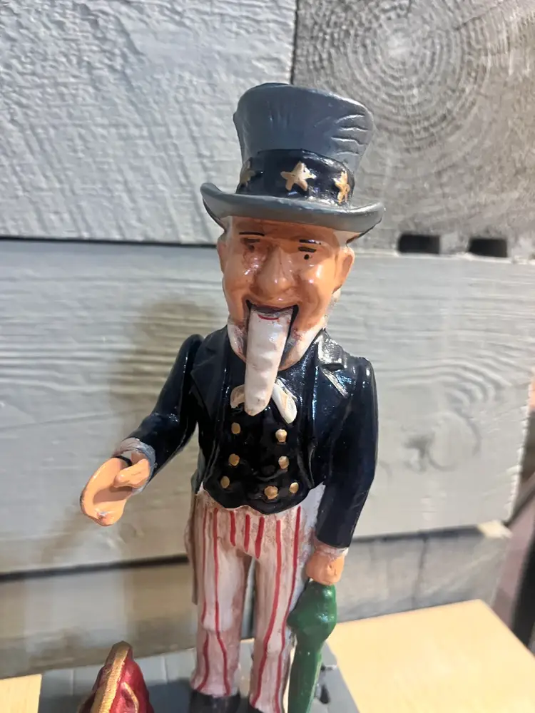 Vintage Uncle Sam Cast Iron Mechanical Coin Piggy Bank with plug Working