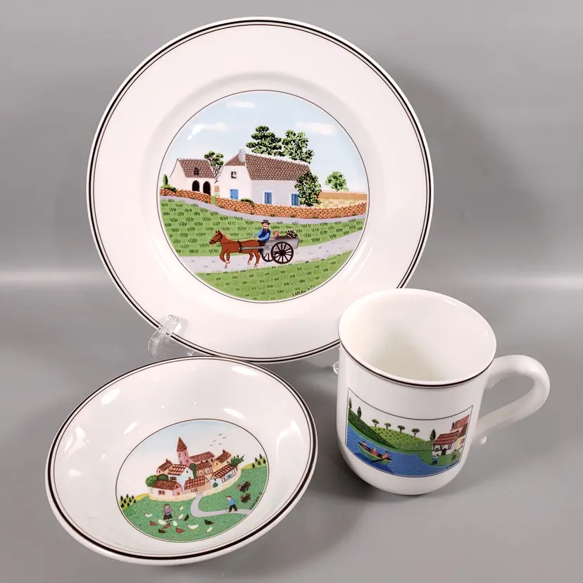 VILLEROY & BOCH DESIGN NAIF Anno 1748 Folk Art Porcelain CUP BOWL PLATE SET
