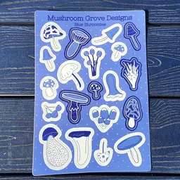 Blue Shroomies 5x7" Vinyl Sticker Sheet Mushrooms - Made by Me