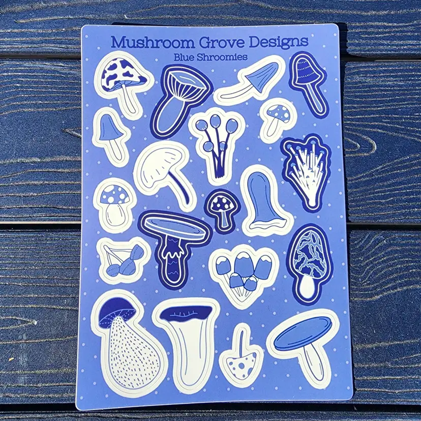Blue Shroomies 5x7" Vinyl Sticker Sheet Mushrooms - Made by Me