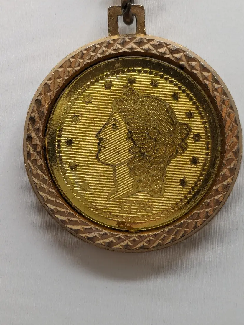 Vintage Bicentennial Double Eagle Gold Piece Replica Coin Pendant and Chain