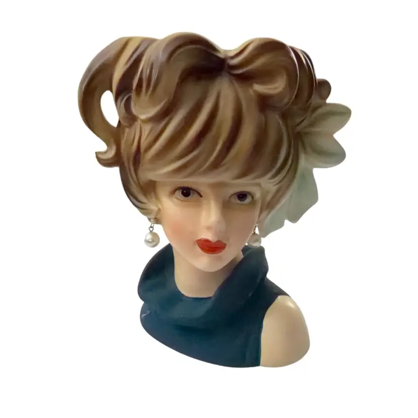 Vintage Relpo Lady Head Vase K1695 Teen Bow Pearls Japan *READ