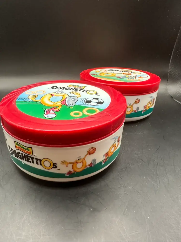 Spaghettios Vintage Travel Thermos Sports Bowls Basketball Football Set of 2.