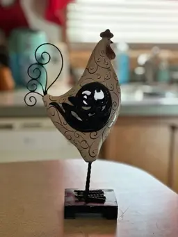 Resin and metal rooster figurine with decorative scrollwork 12 In Tall