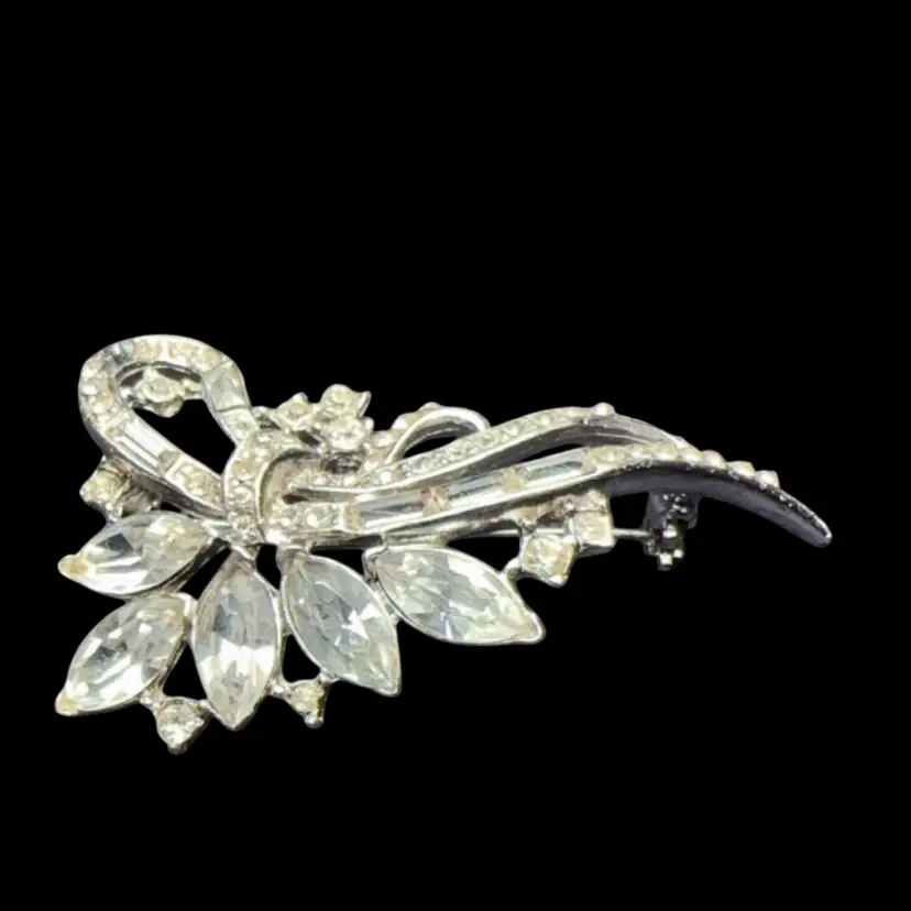 Vintage Brooch Clear Rhinestone Duo