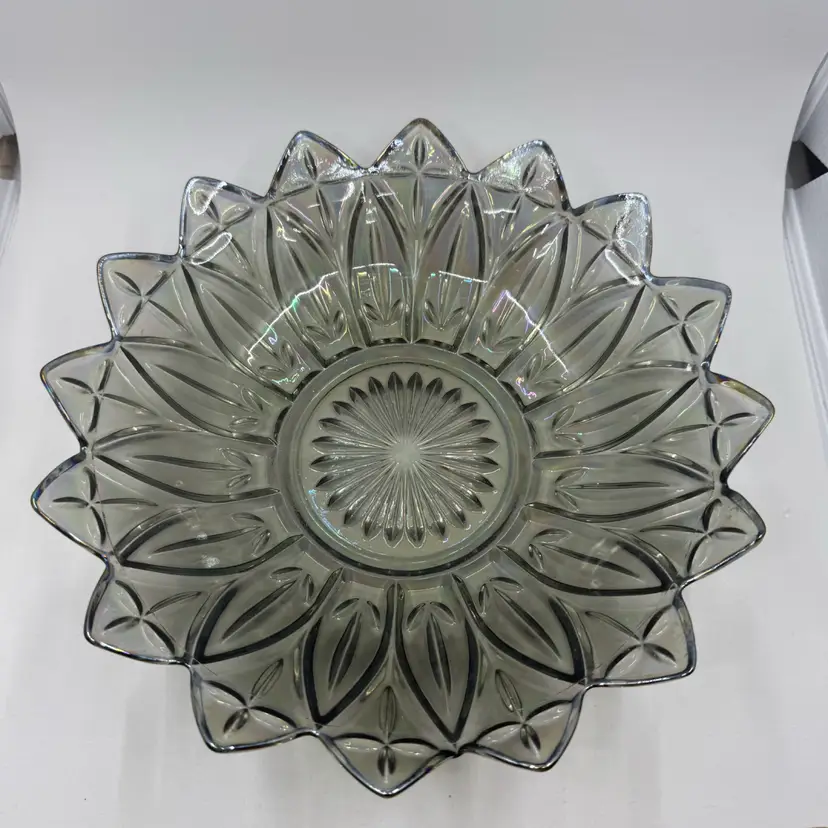 Vintage Federal Glass iridescent carnival glass petal design serving bowl.