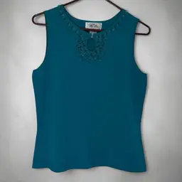 Bob Mackie Studio Beaded Jeweled Sleeveless Women's Top Teal Womens Sz M Vintage