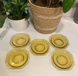 VTG Federal Depression Glass Madrid Amber Yellow Depression Glass Saucers 5 - 5”