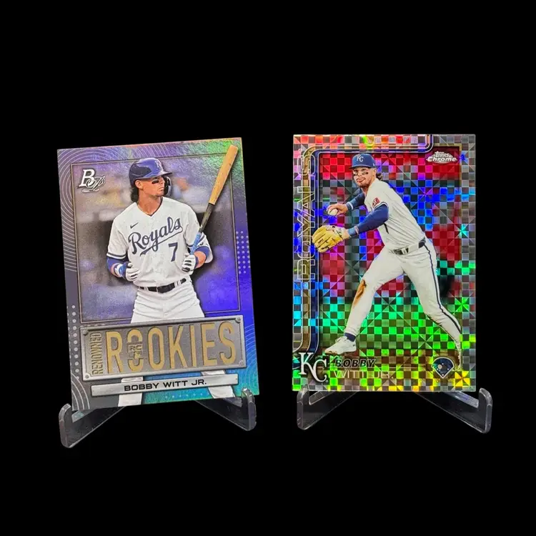Bobby Witt Jr. 2022 Bowman Platinum Renowned Rookies + 2025 Topps Chrome Xfactor Royals