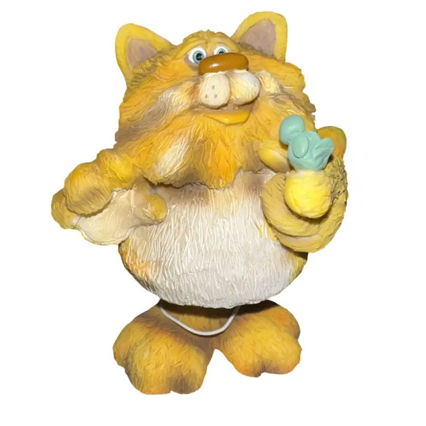 Russ Bobble Bod Cat With Bird 4”