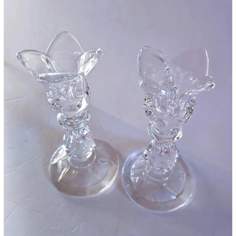 #01 - Set of Gorham, Germany 6" Tulip Shaped Lead Crystal Candle Holders