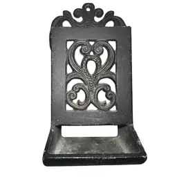 Vintage Cast Metal/Iron Open Back Match Holder Wall Hanging 7.5”x3.75”x3” Deep