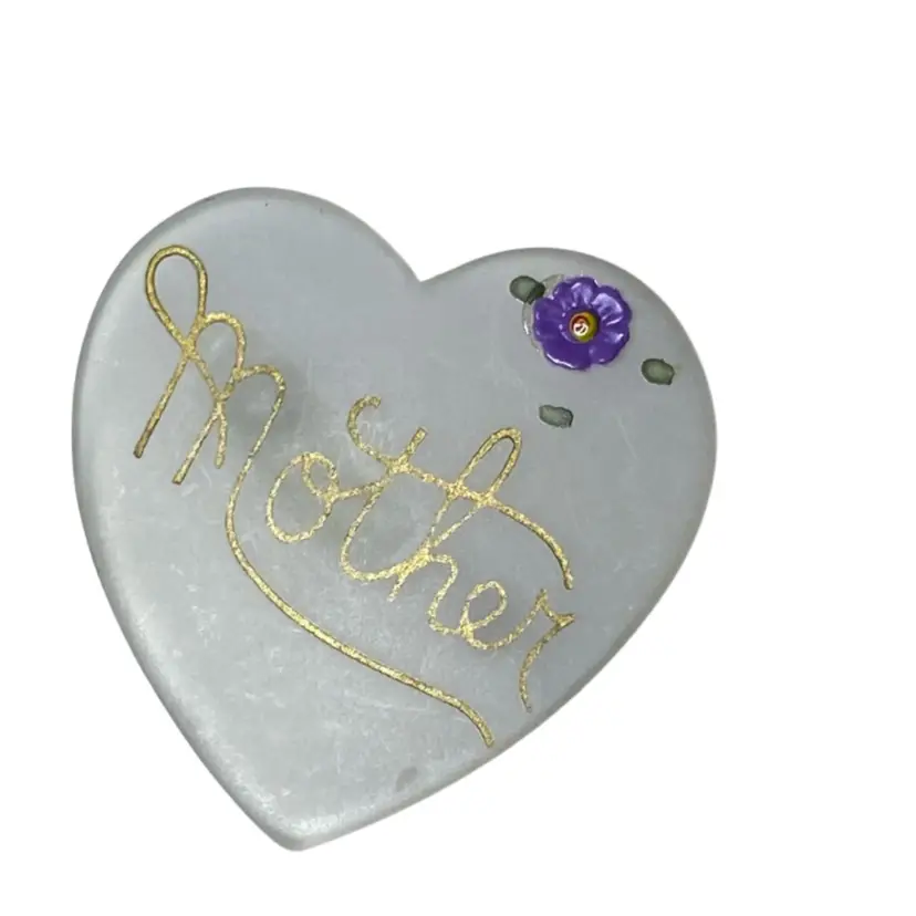 Frosted Acrylic Painted Mother Flower Heart Brooch Pin 1.25” Pin Brooch