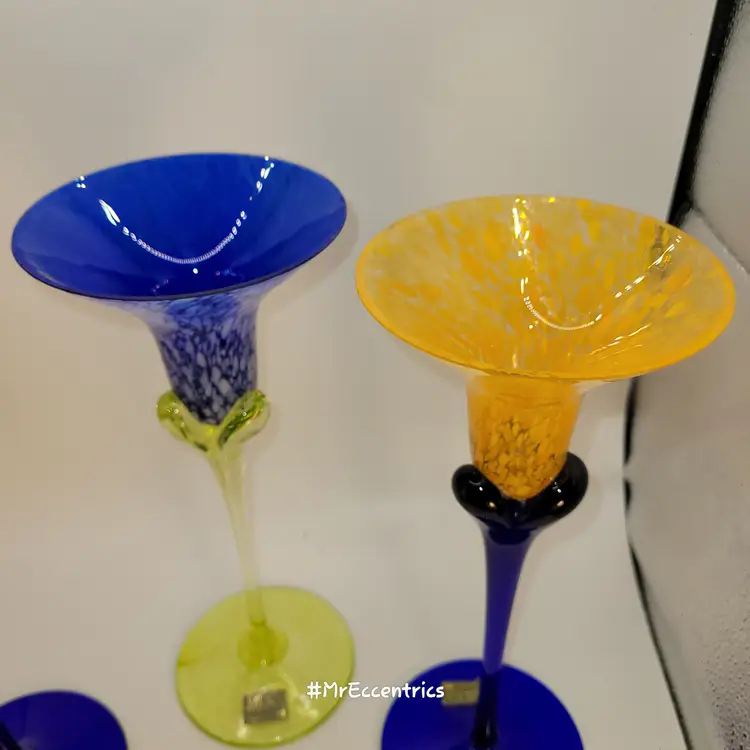 VTG 90s Atelier Morava Art Glass Candlestick Holder by Jiri Vosmik Mikasa Lot