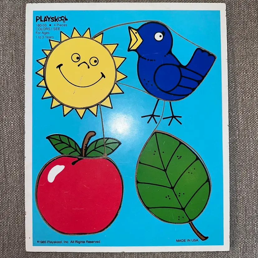 Vintage 1985 Playskol Colors I See 4 Piece Puzzle #180-03 Ages 1-3 Years Made In USA