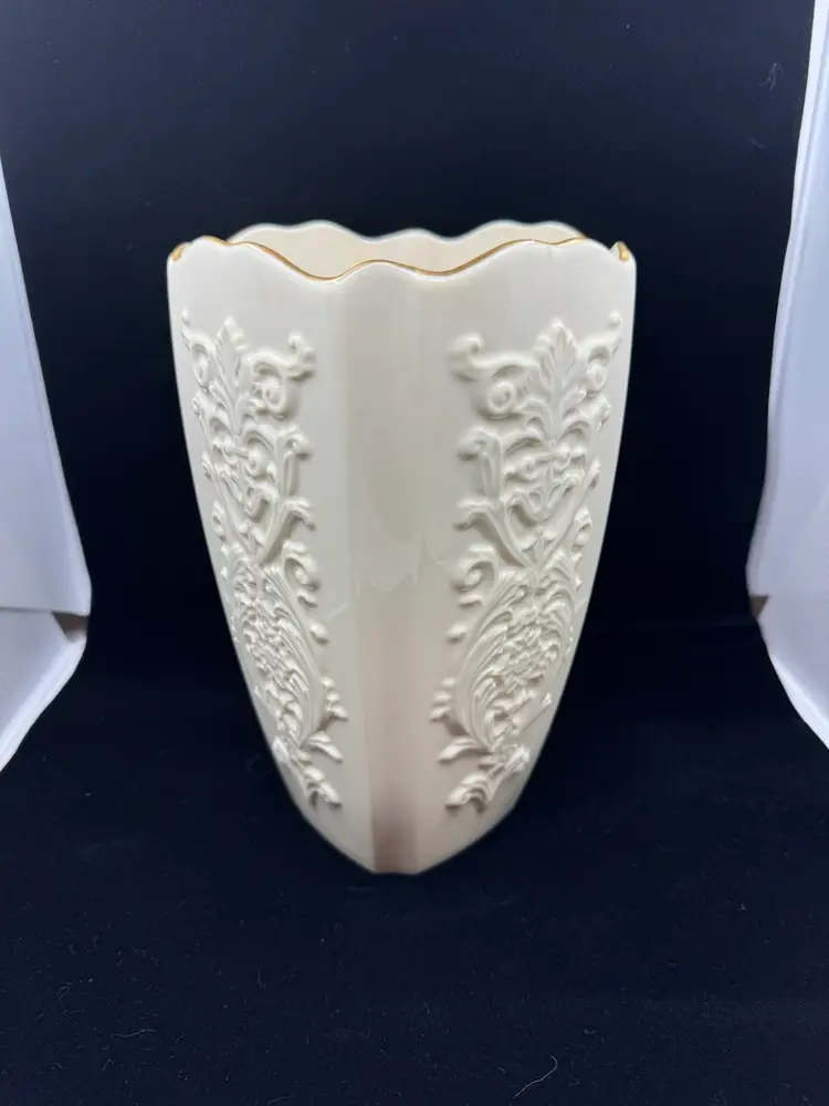 Vintage Lenox Eros Bone China Vase: Embossed Scroll & Gold Trim
