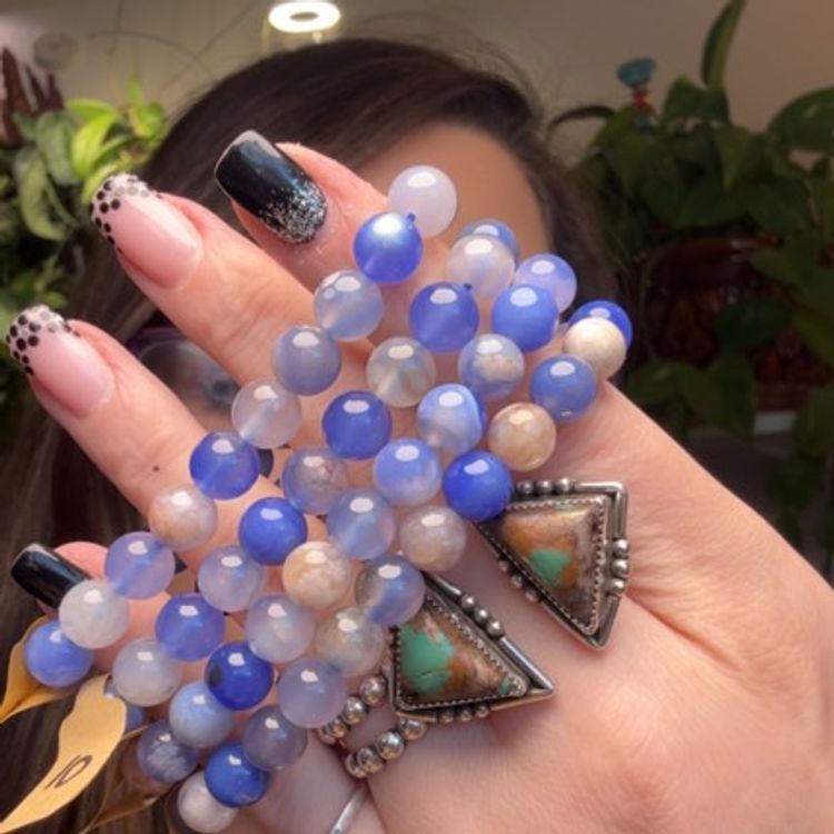 Blue Flower Agate 8mm Bracelet