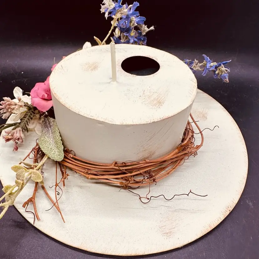 90. Rustic, handcrafted farmhouse-style decorative bird house.