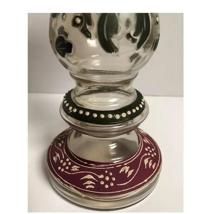 Hand Painted Floral Glass Candle Holder 8.5”