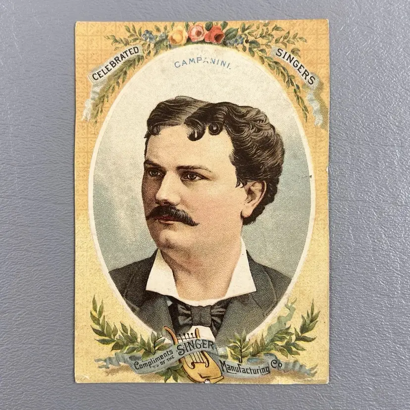 Victorian Trade Card Singer Sewing Machine Celebrated Singers Campanini 4.25x3"
