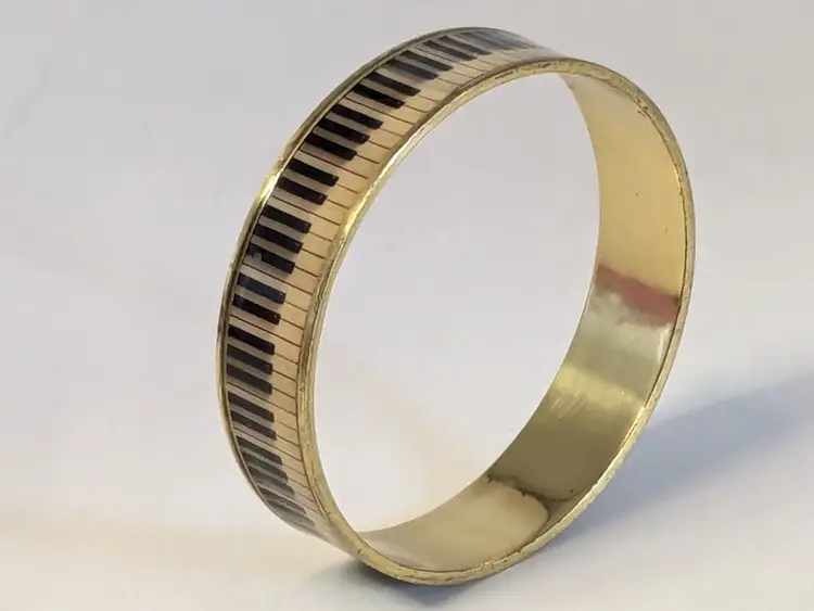 Vintage Piano Key Design Gold Tone Bangle Bracelet