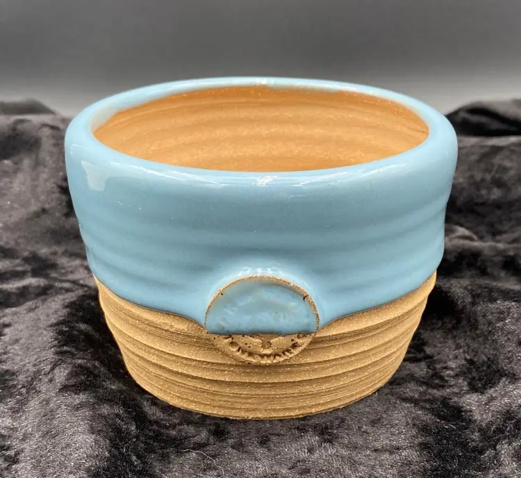 Key West (Florida) Stoneware Co. Studio Clay bowl/Planter, Blue Glazed, Stamped