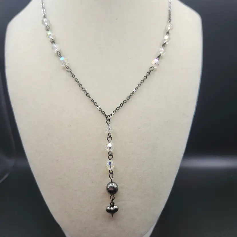 Vintage Napier Y Necklace -Shiny Black Finish Made in 1980's NOS