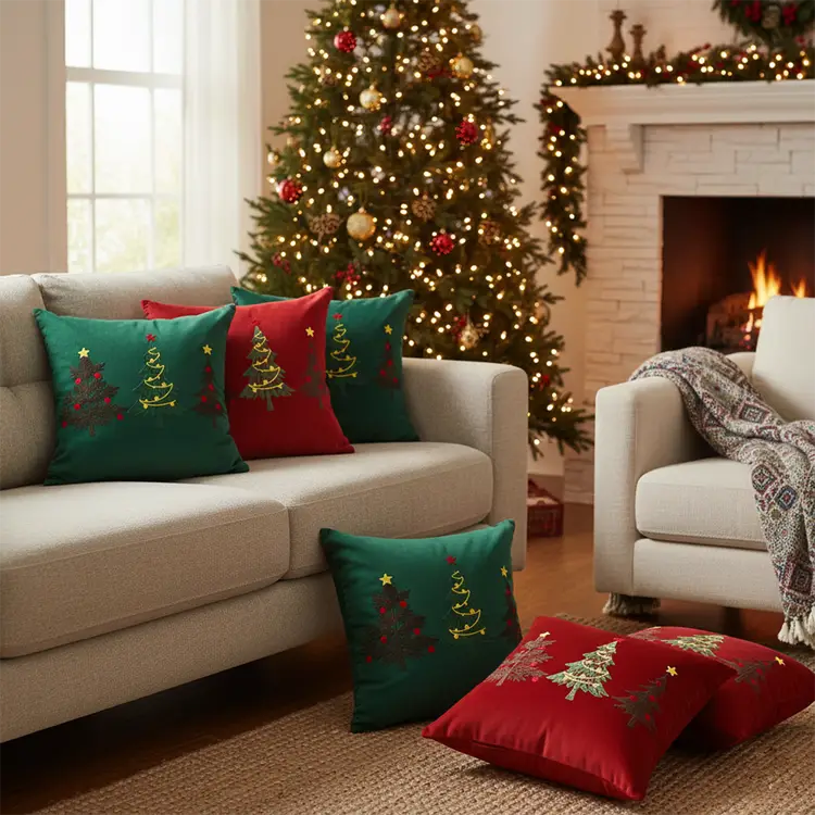 SOGA 6PC Christmas Tree Trio Pillowcase Set Red & Green 45cm Festive Holiday Covers