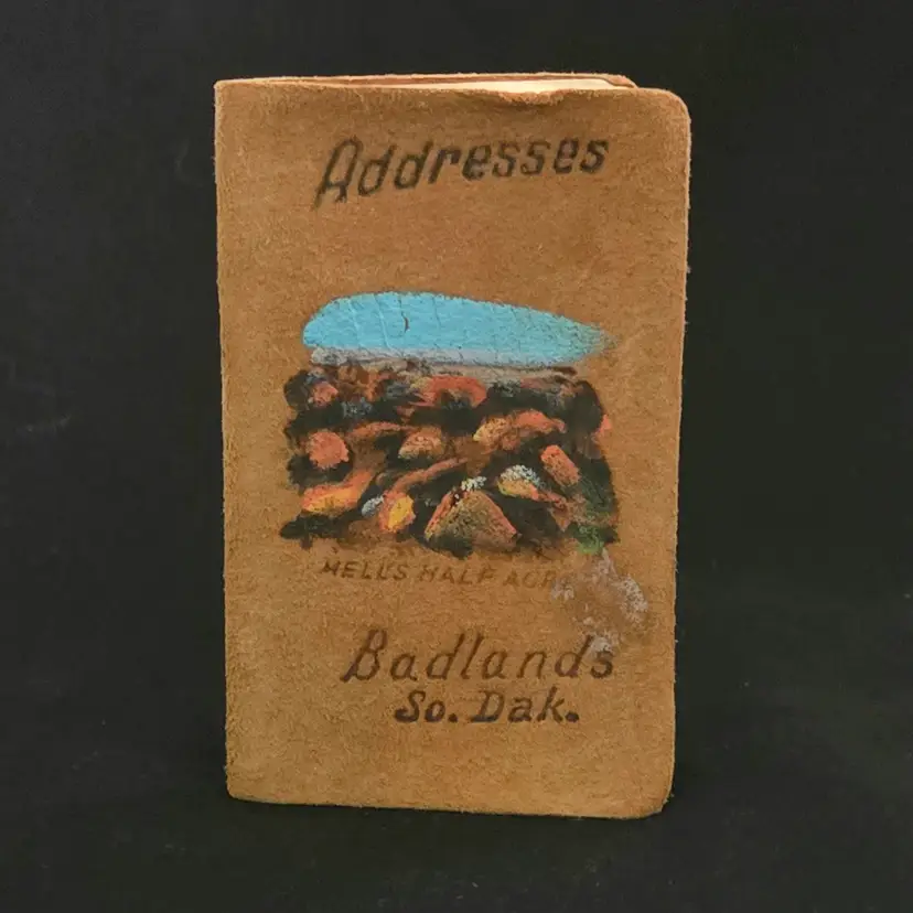 Souvenir Address Book Badlands South Dakota Handpainted Leather Cover with Condition Issues