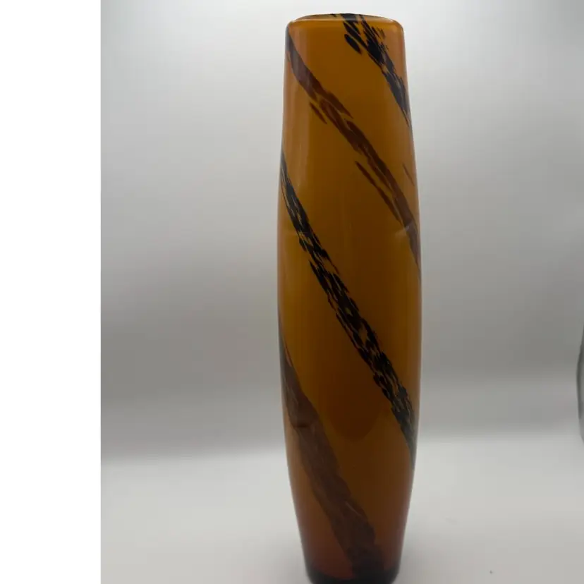 Vintage Italian art glass vase with a black swirl/stripe pattern