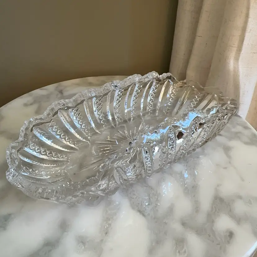 🔔 Glowy Indiana Glass Early American Prescut Clear Oval Banana Split Boat Dish 8” (Circa 1960s)