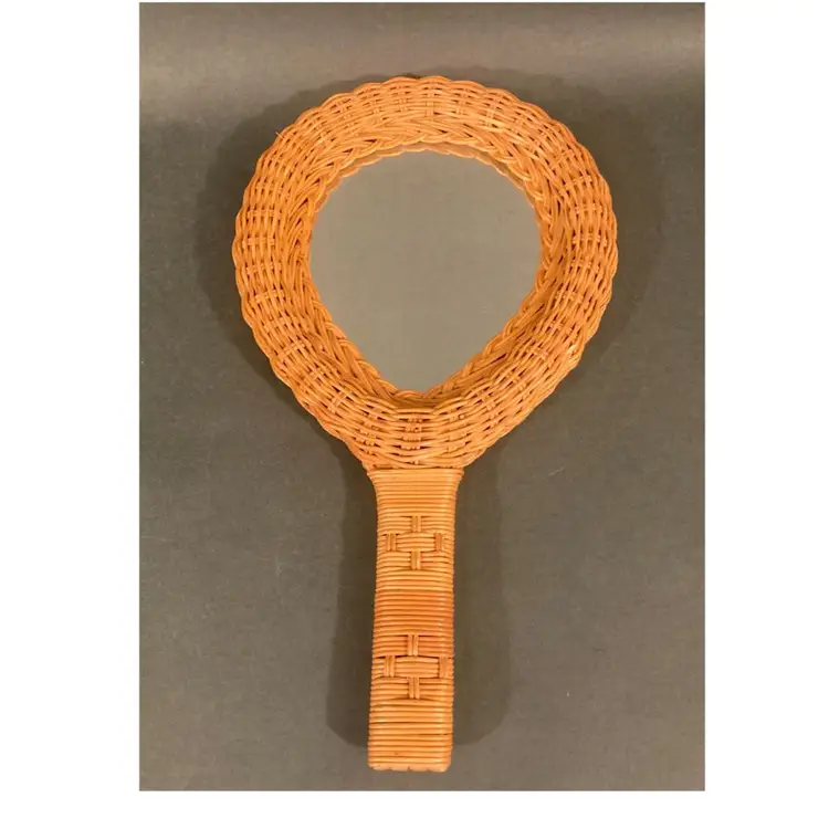 Vintage Wicker Mirror Boho Wall Decor 