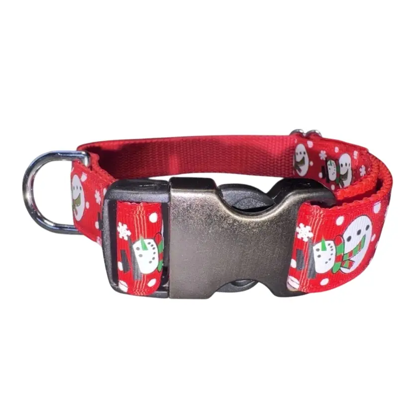 Dog Collar Snowman Christmas Holiday Large Handmade Heavy Duty W/Buckle NEW