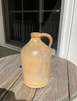 Antique Salt Glaze Stoneware Jug Strap Handle 9.25" H Country Rustic Prim Decor