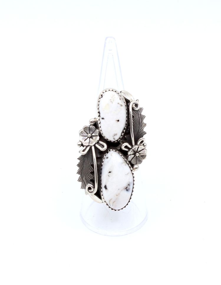 Peter Johnson Navajo Dine' sterling silver white buffalo size 6.25 ring 13.97g