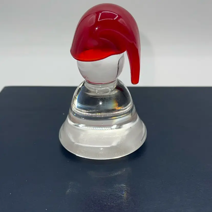 Glass Snowman With Red Hat Paperweight Figure 3”
