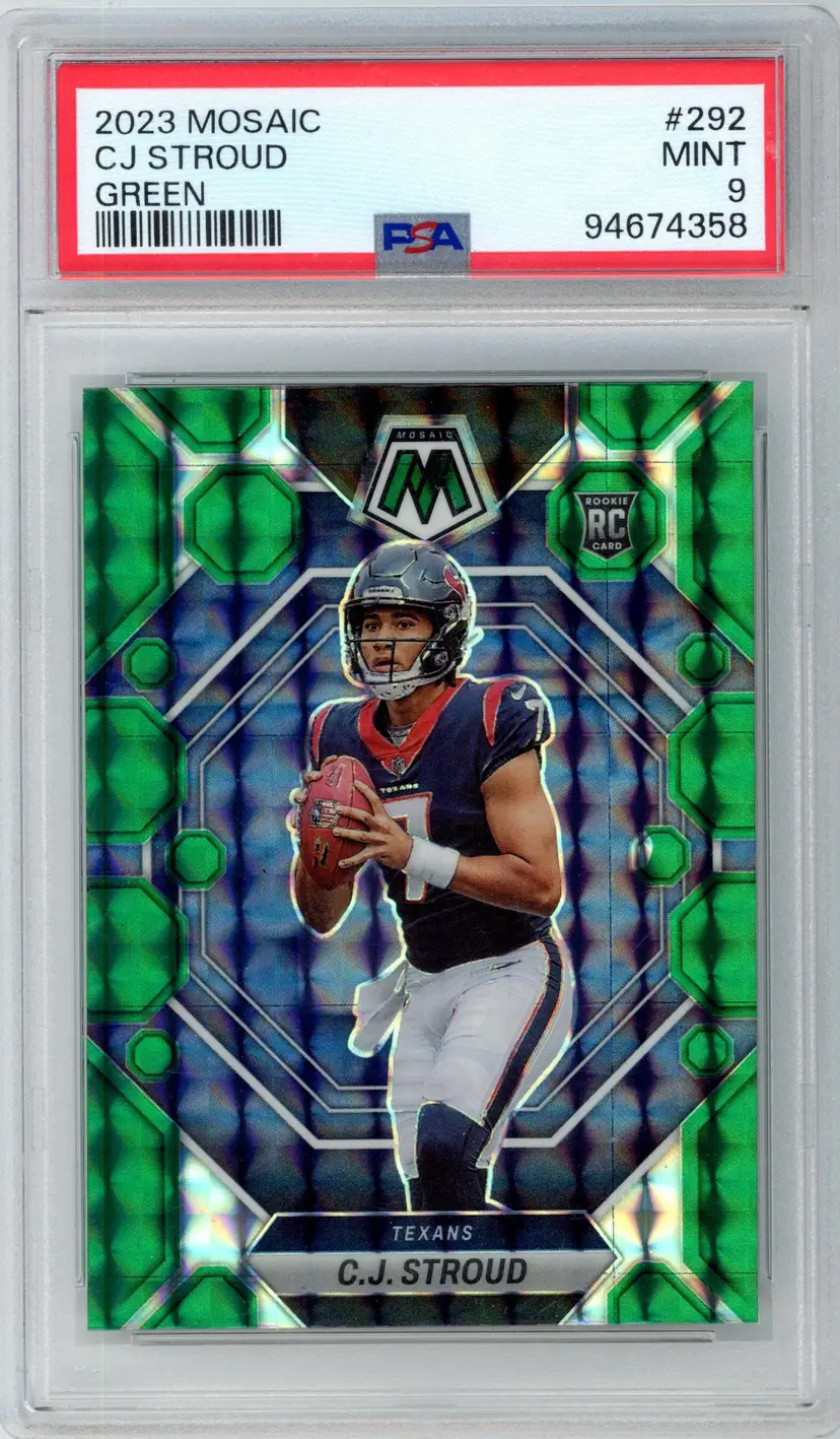 2023 Mosaic CJ STROUD RC Rookie Green Prizm #292 TEXANS PSA 9 MINT
